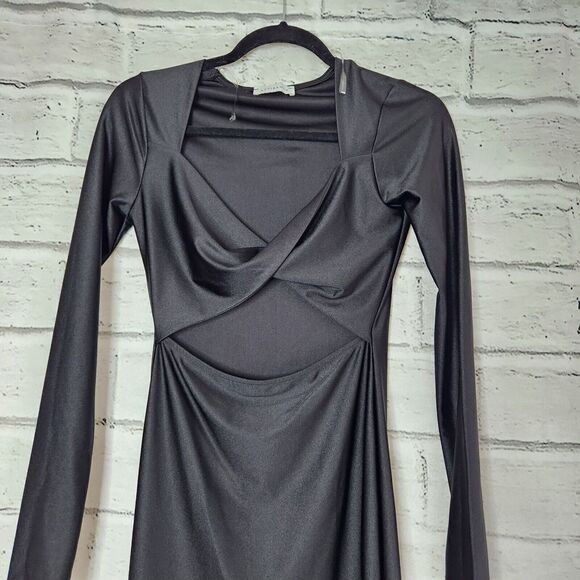 Attirance Long Sleeve Cut Out Mini Dress Twist Front Womens Medium LBD - Picture 4 of 8